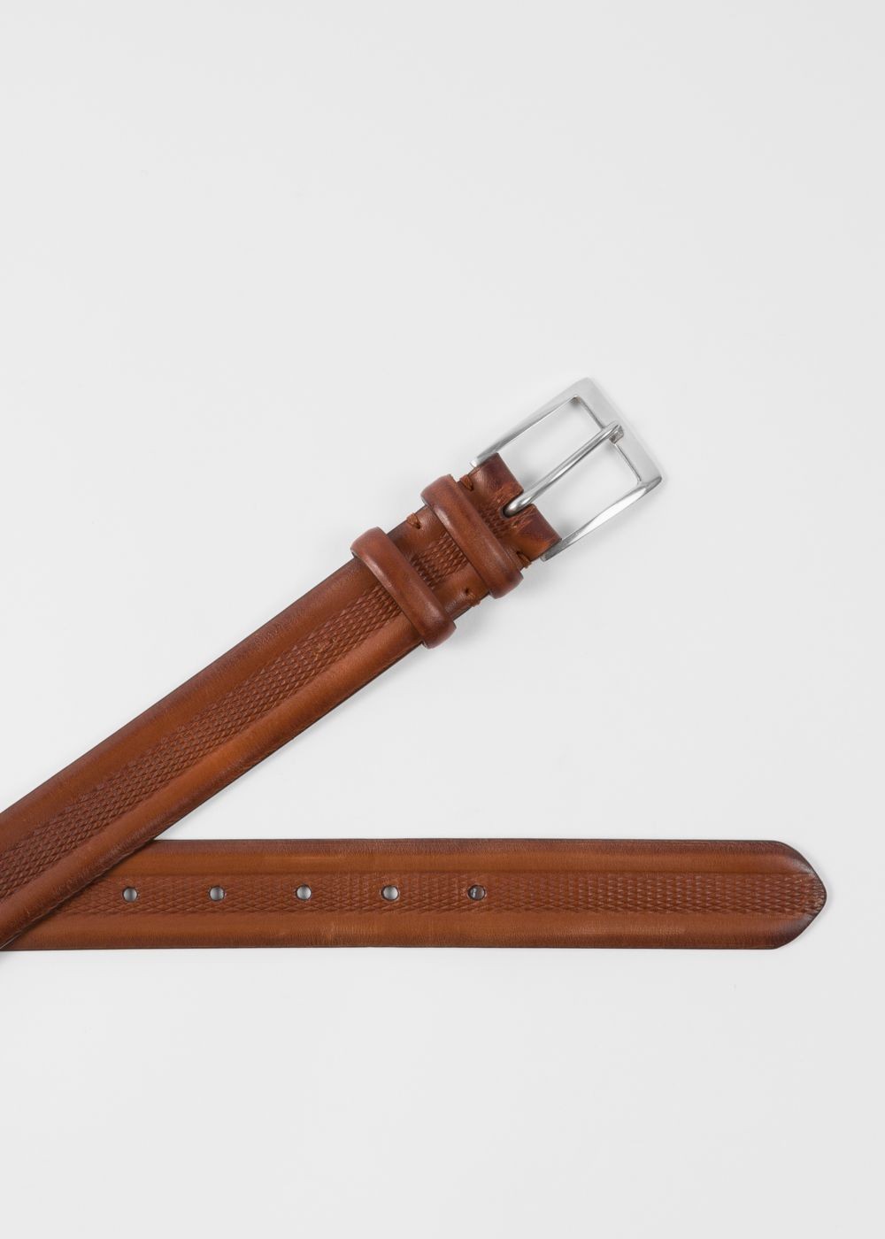 Paul Smith Men's Brown Embossed Geometric Pattern Leather Belt