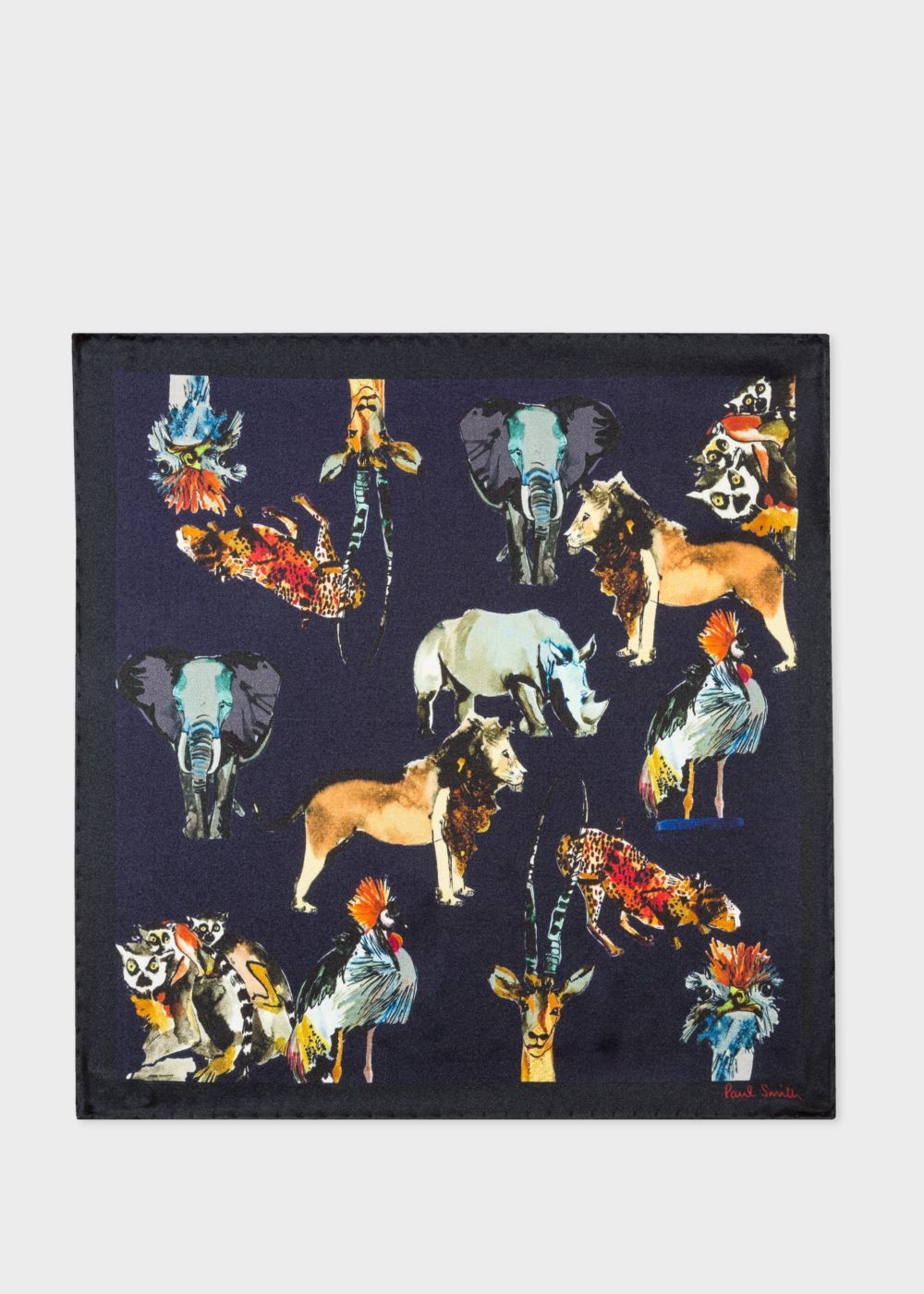 Paul Smith Mens's Dark Navy 'safari Animals' Print Silk Pocket Square Accessories