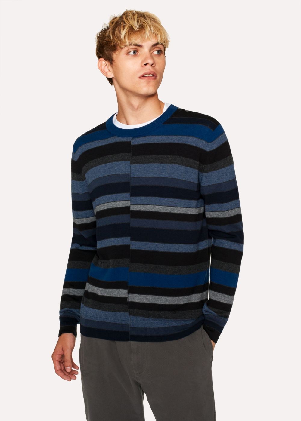 Paul Smith Men's Navy Wool Sweater With Multi-Coloured Stripes