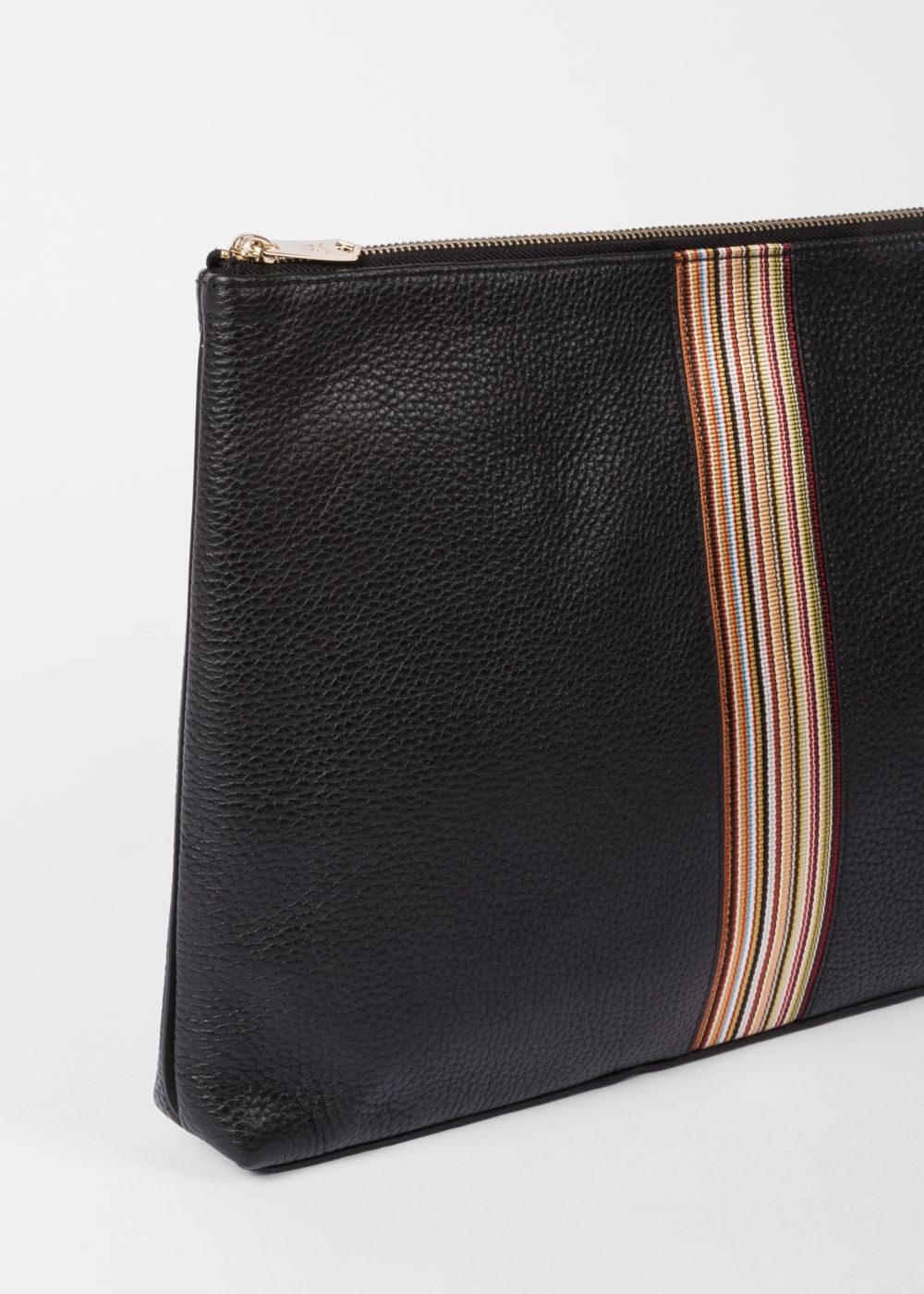 Paul Smith Men's Black Leather Signature Stripe Document Pouch Accessories