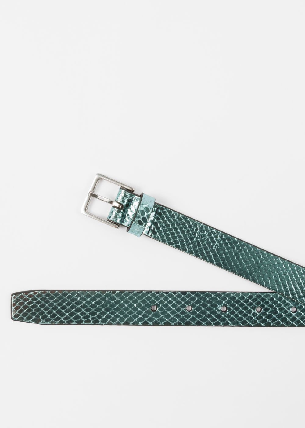 Paul Smith Women's Turquoise Metallic Snake-Effect Leather Belt
