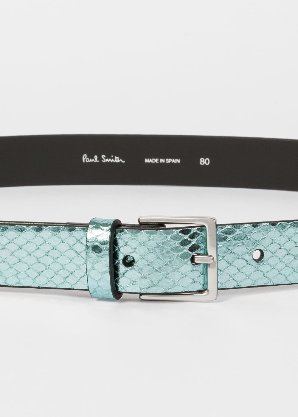 Paul Smith Women's Turquoise Metallic Snake-Effect Leather Belt