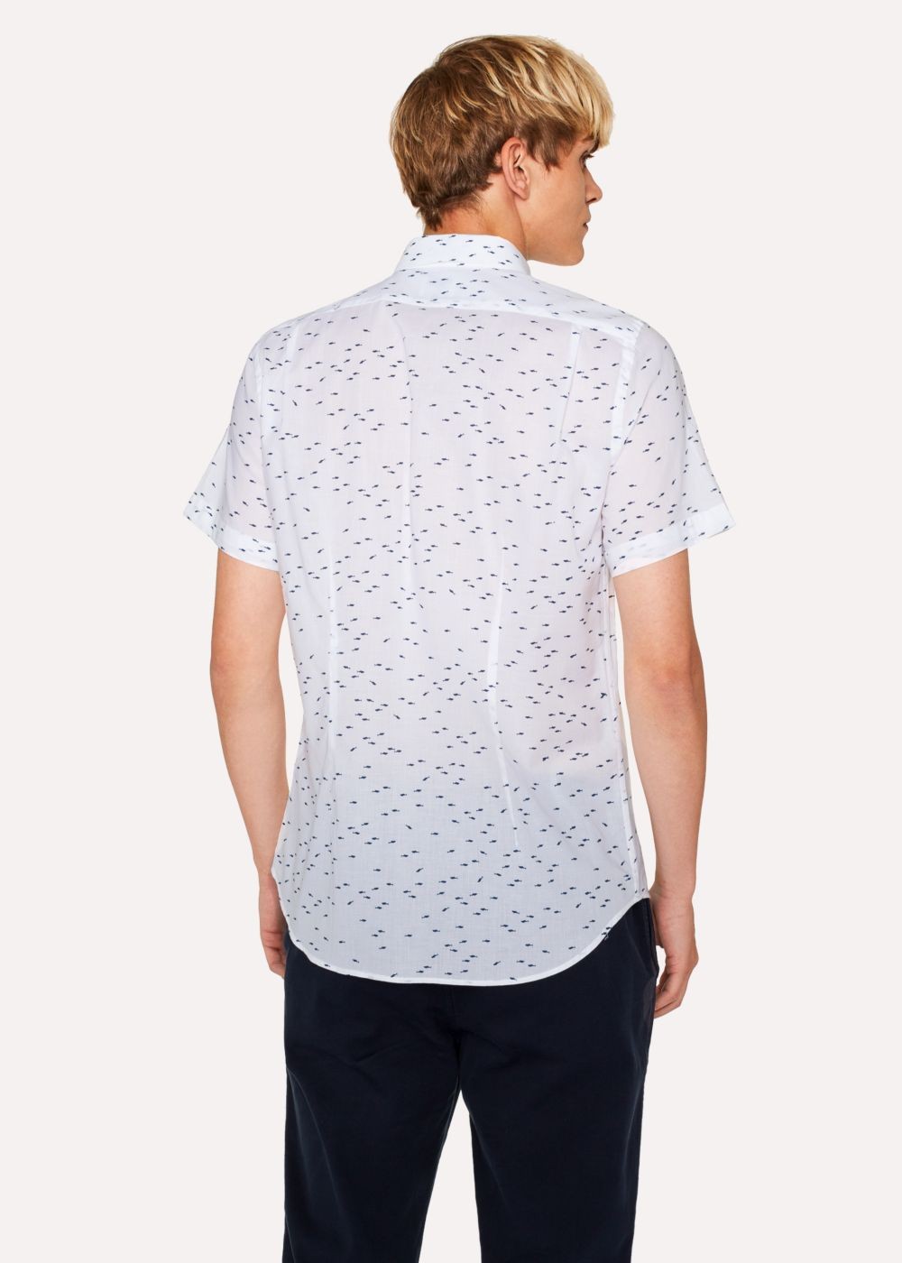 Paul Smith Men's Slim-Fit White 'mini Sharks' Print Short-Sleeve Cotton shirt