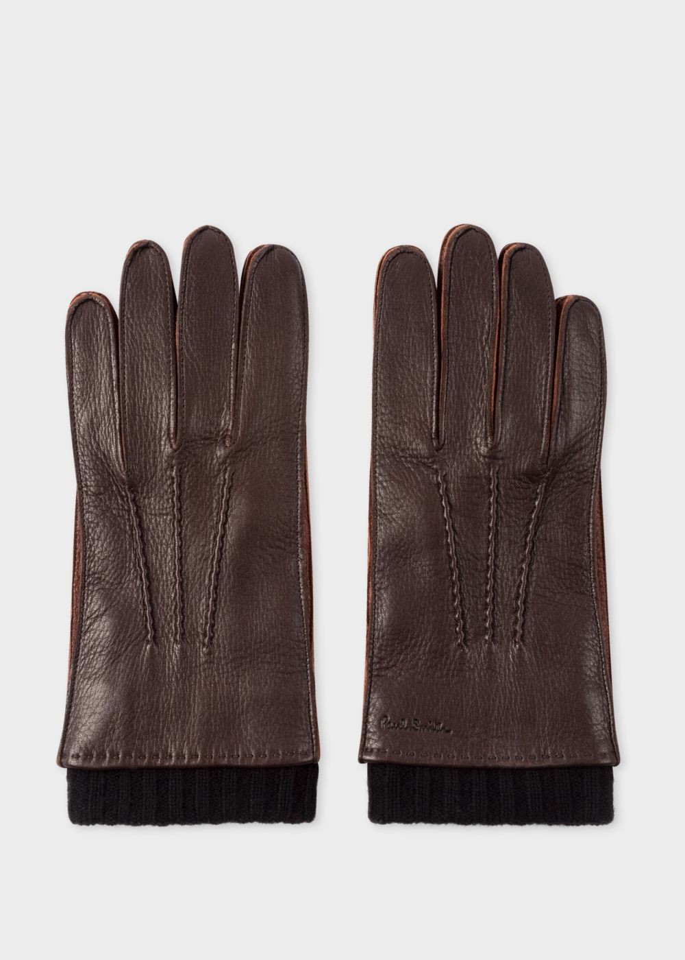 Paul Smith Mens's Chocolate Brown Deerskin Silk-Cashmere Lined Gloves