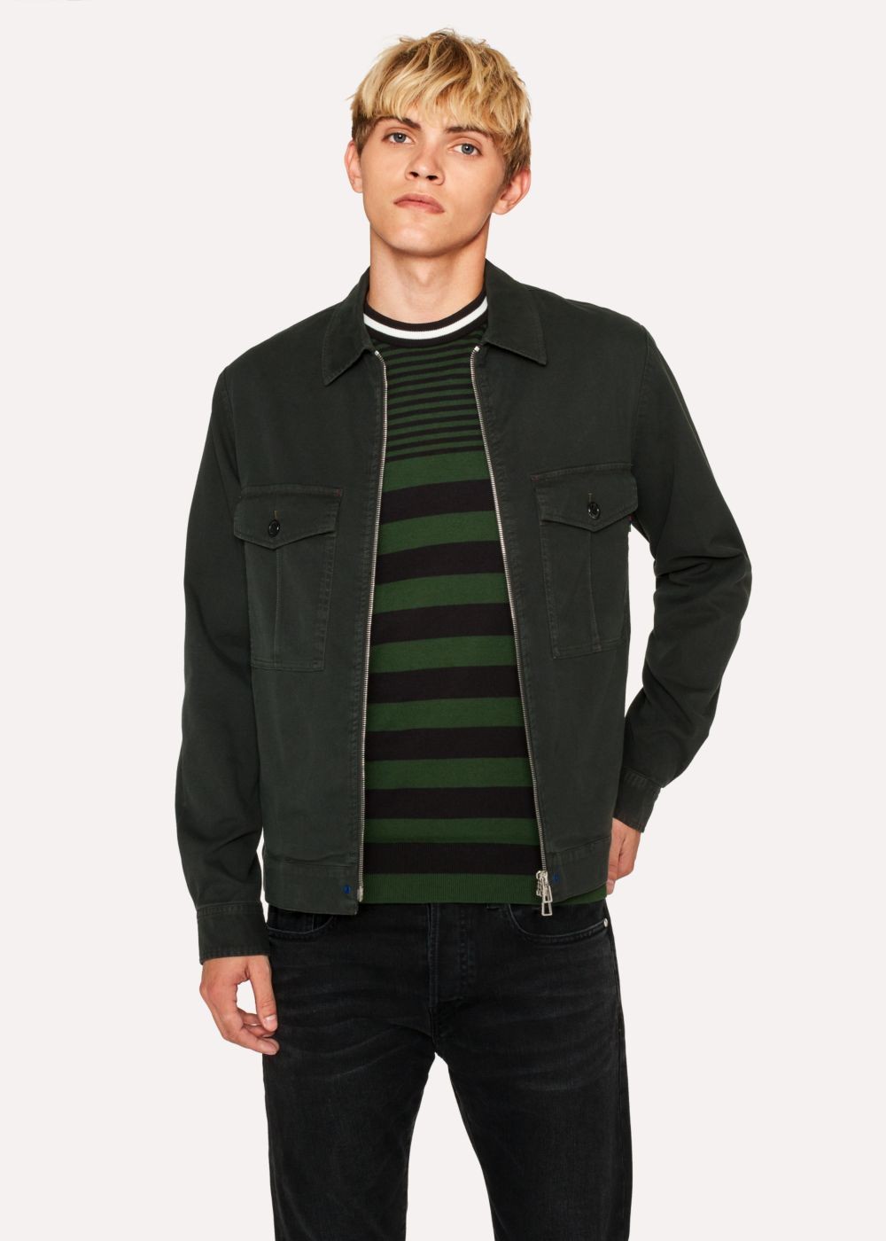 Paul Smith Men's Dark Green Cotton Patch-Pocket coat