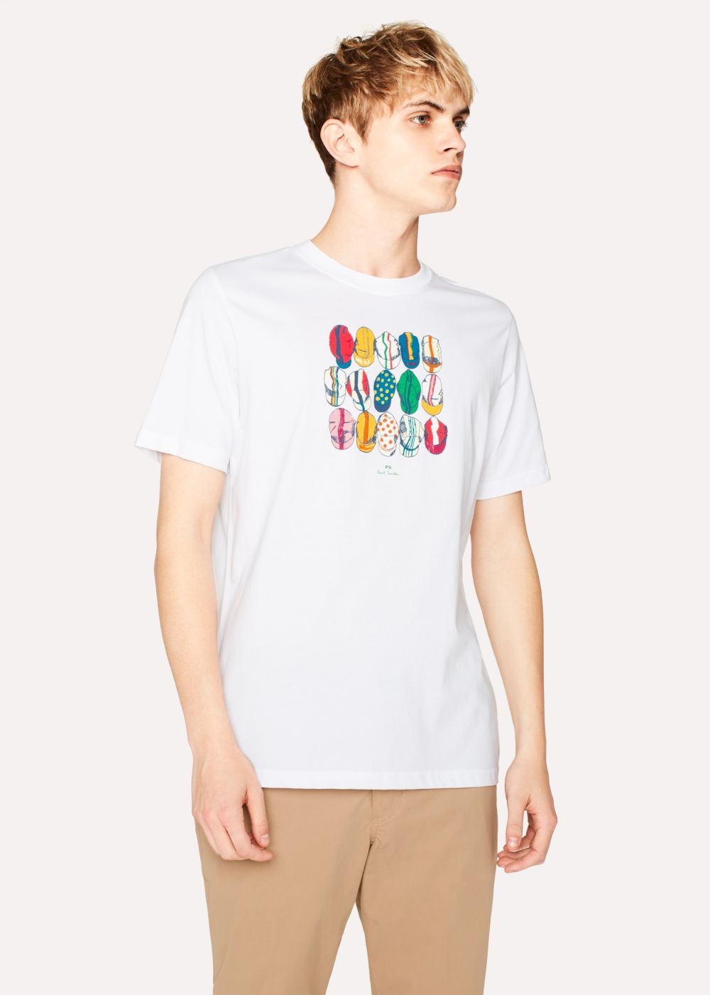 Paul Smith Men's White 'cycling Caps' Print Organic-Cotton T-Shirt