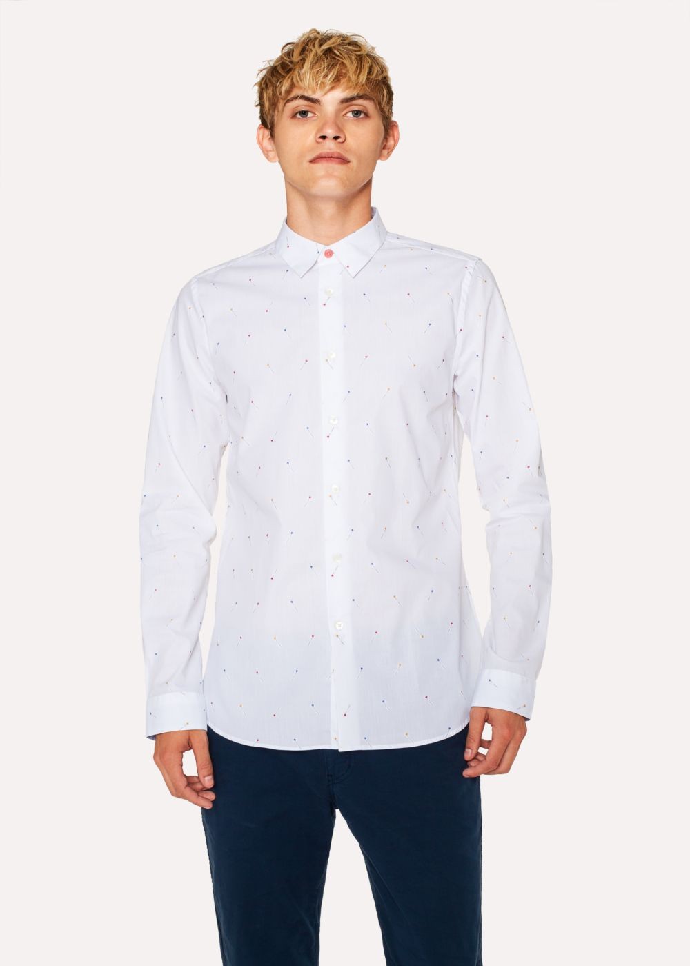 Paul Smith Mens's Slim-Fit White 'pins' Motif Cotton Shirts