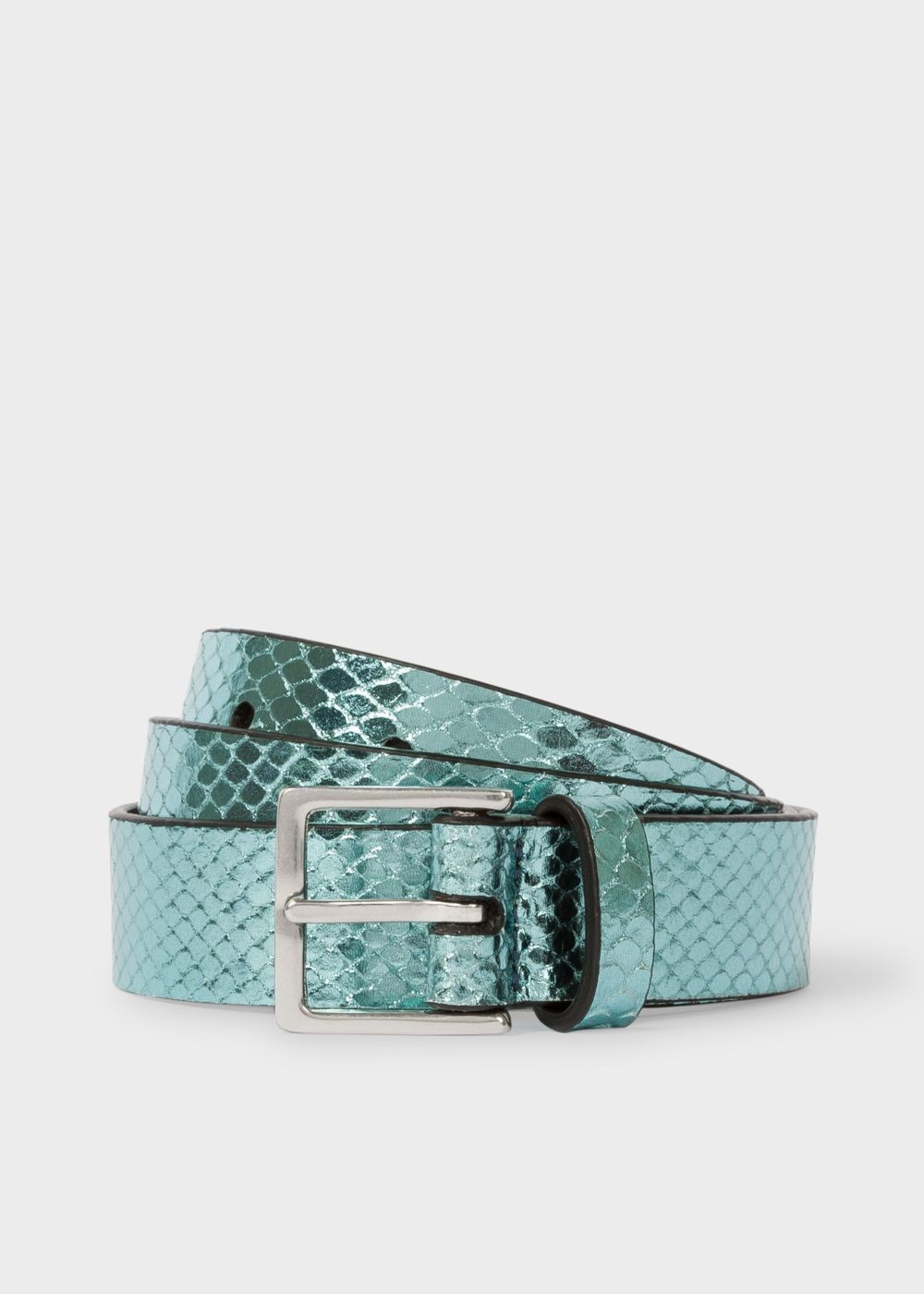 Paul Smith Women's Turquoise Metallic Snake-Effect Leather Belt
