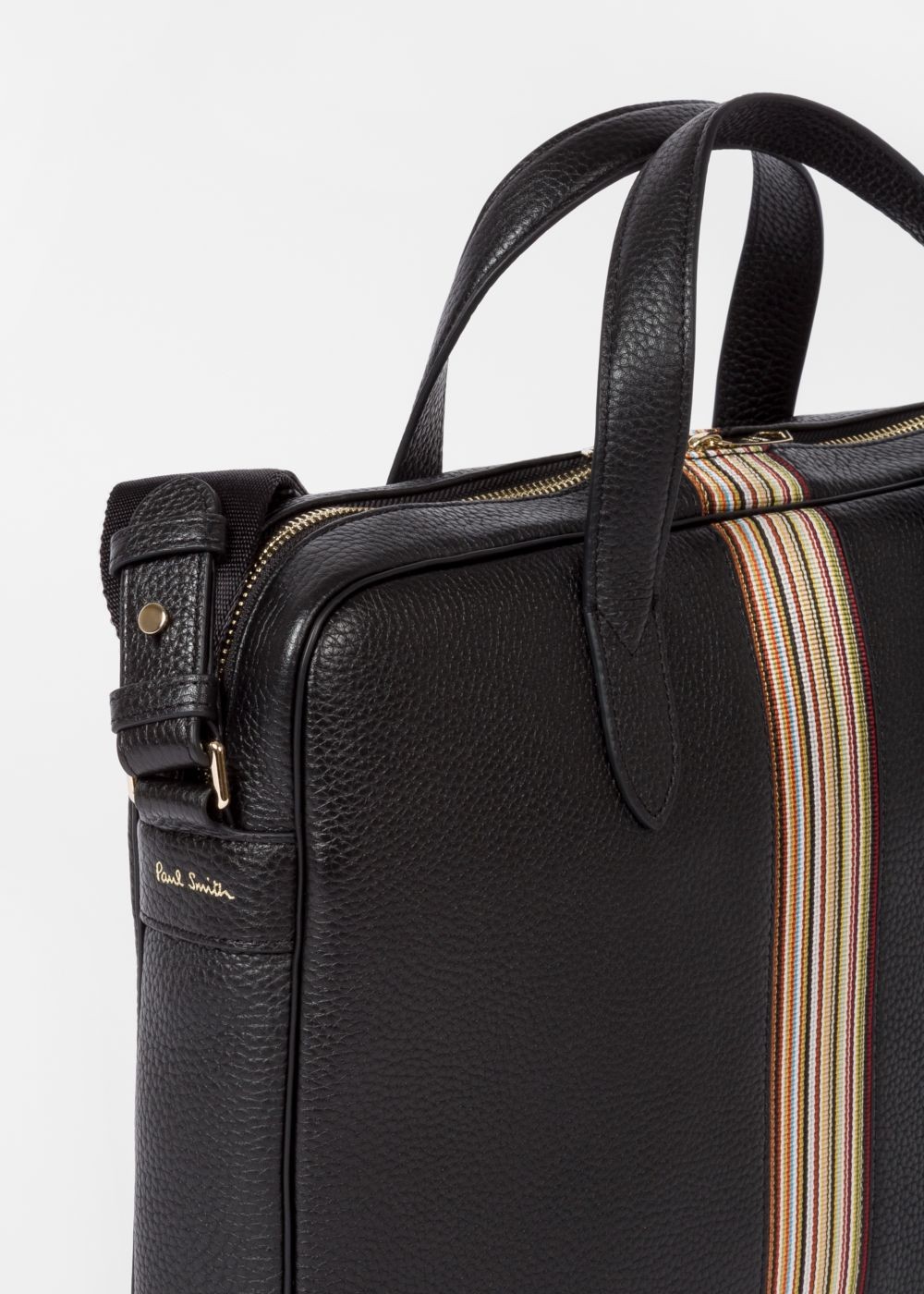 Paul Smith Men's Black Signature Stripe Slim Leather Business Folio Accessories