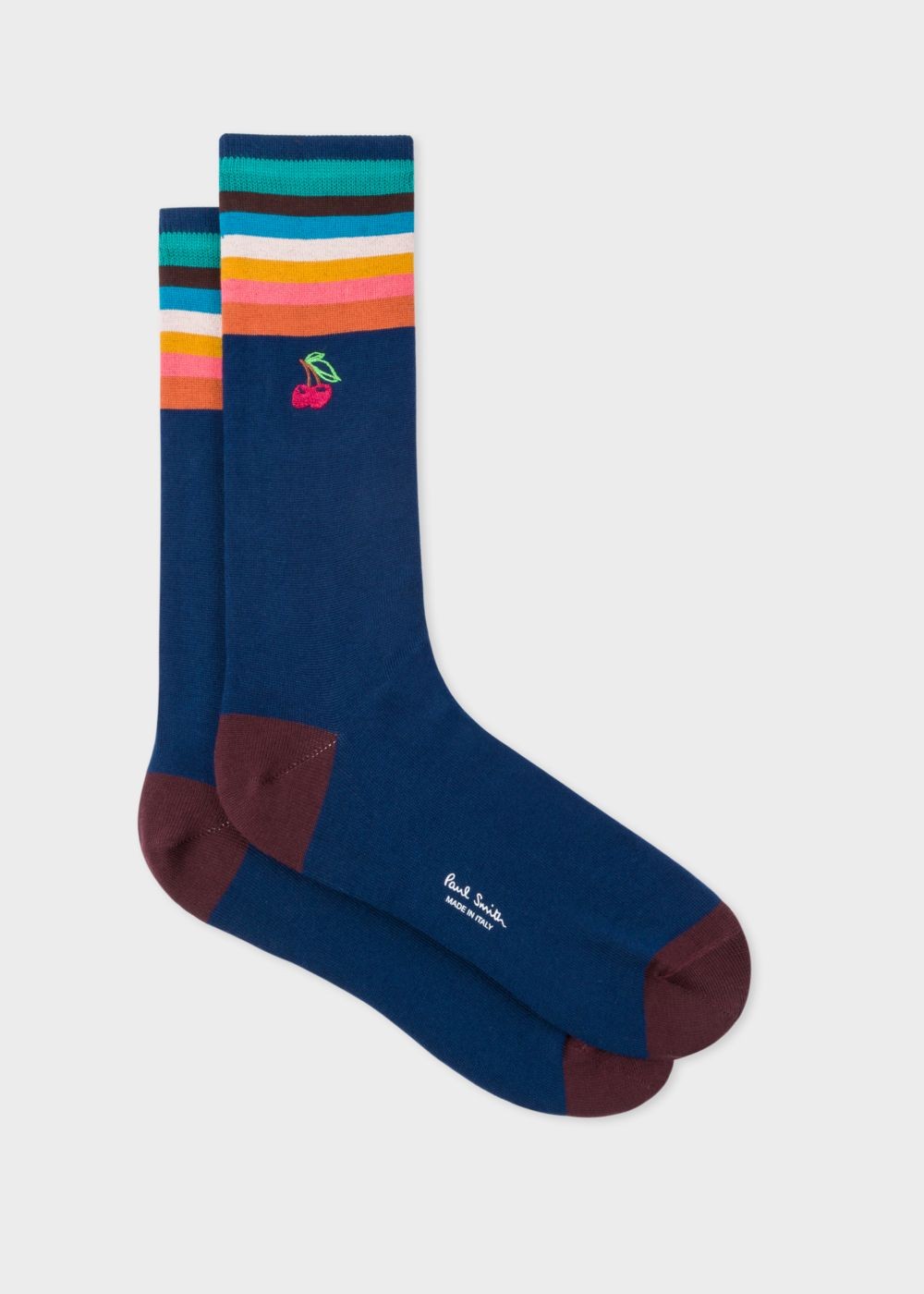 Paul Smith Men's Navy 'artist Stripe' Cuff Socks With Embroidered Motif