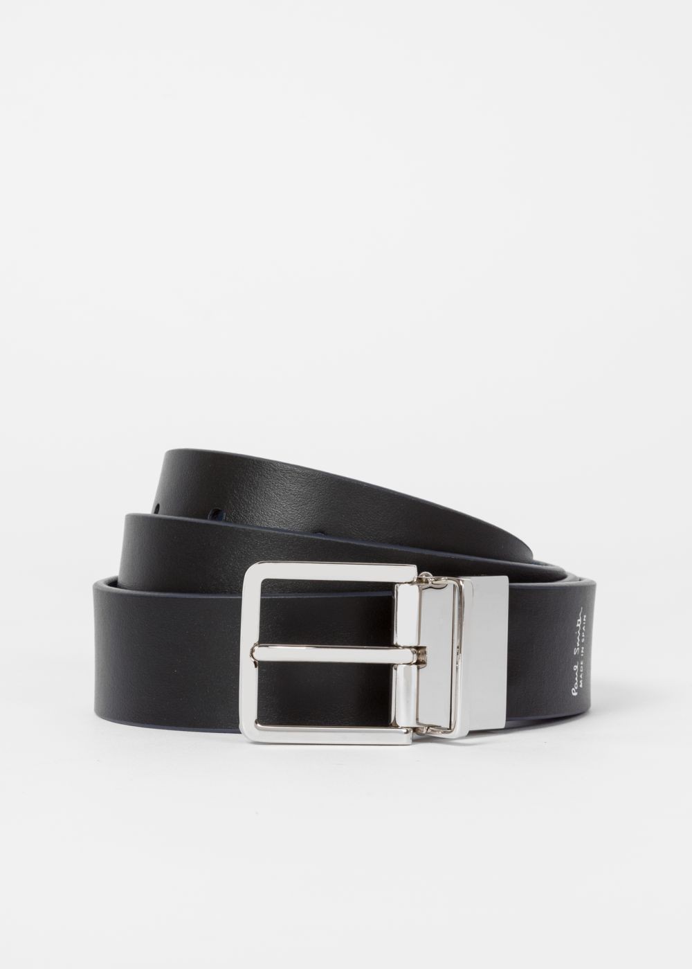 Paul Smith Mens's Black And Slate Blue Reversible Leather Cut-To-Fit Belt