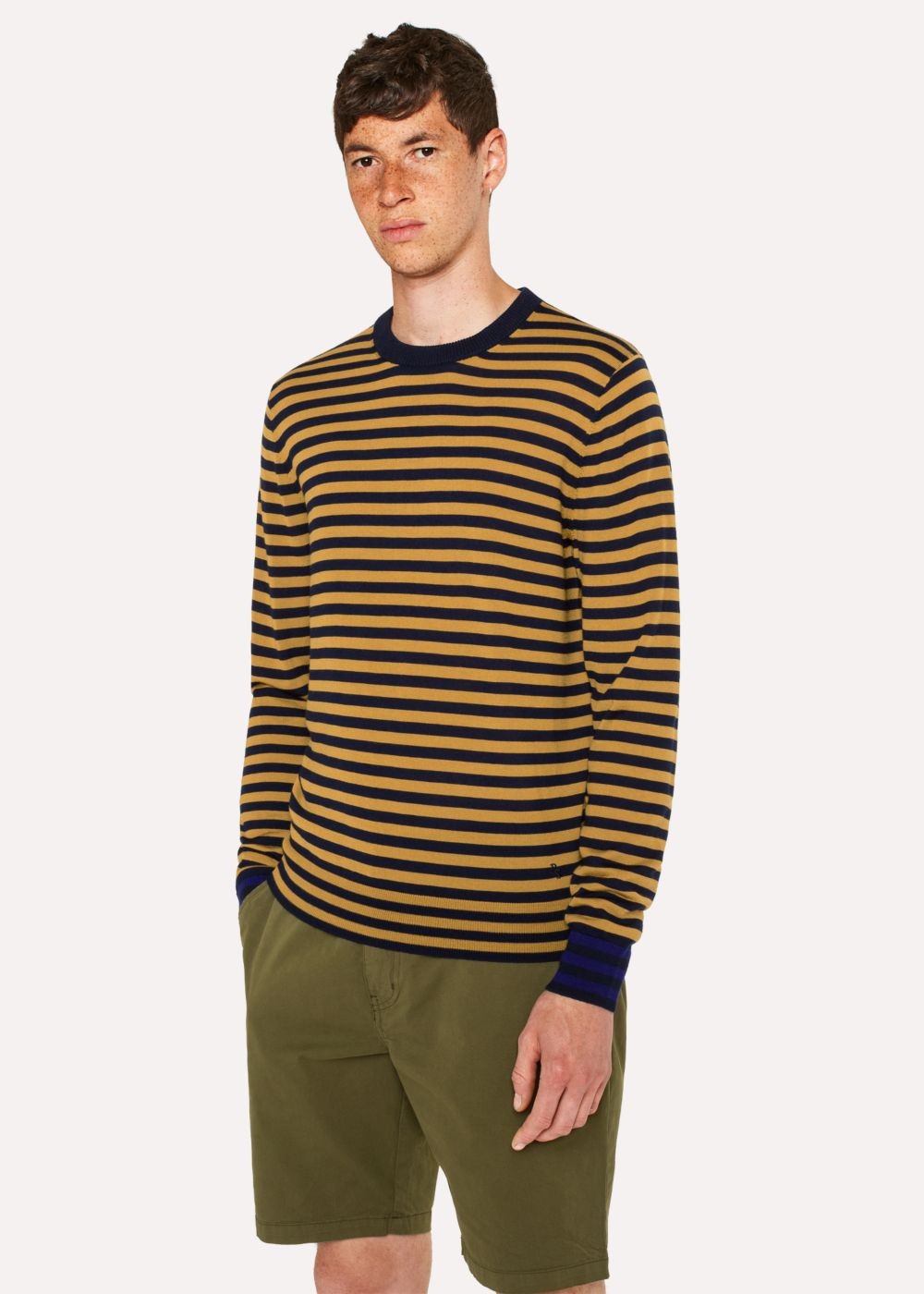 Paul Smith Men's Mustard And Navy Stripe Merino Wool Sweater