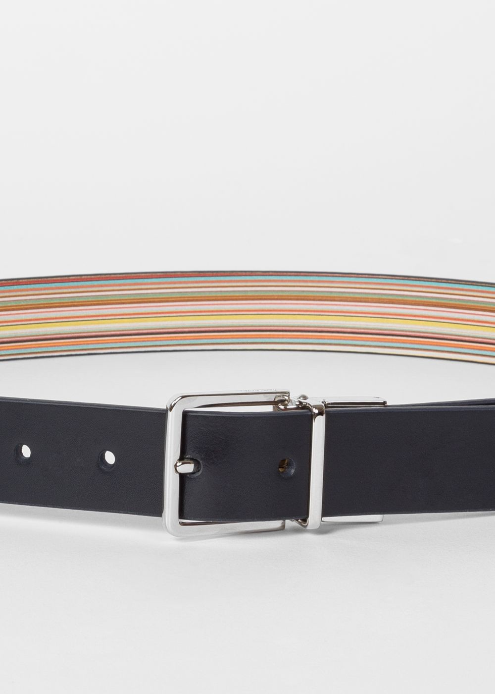 Paul Smith Men's Signature Stripe And Navy Cut-To-Fit Reversible Leather Belt