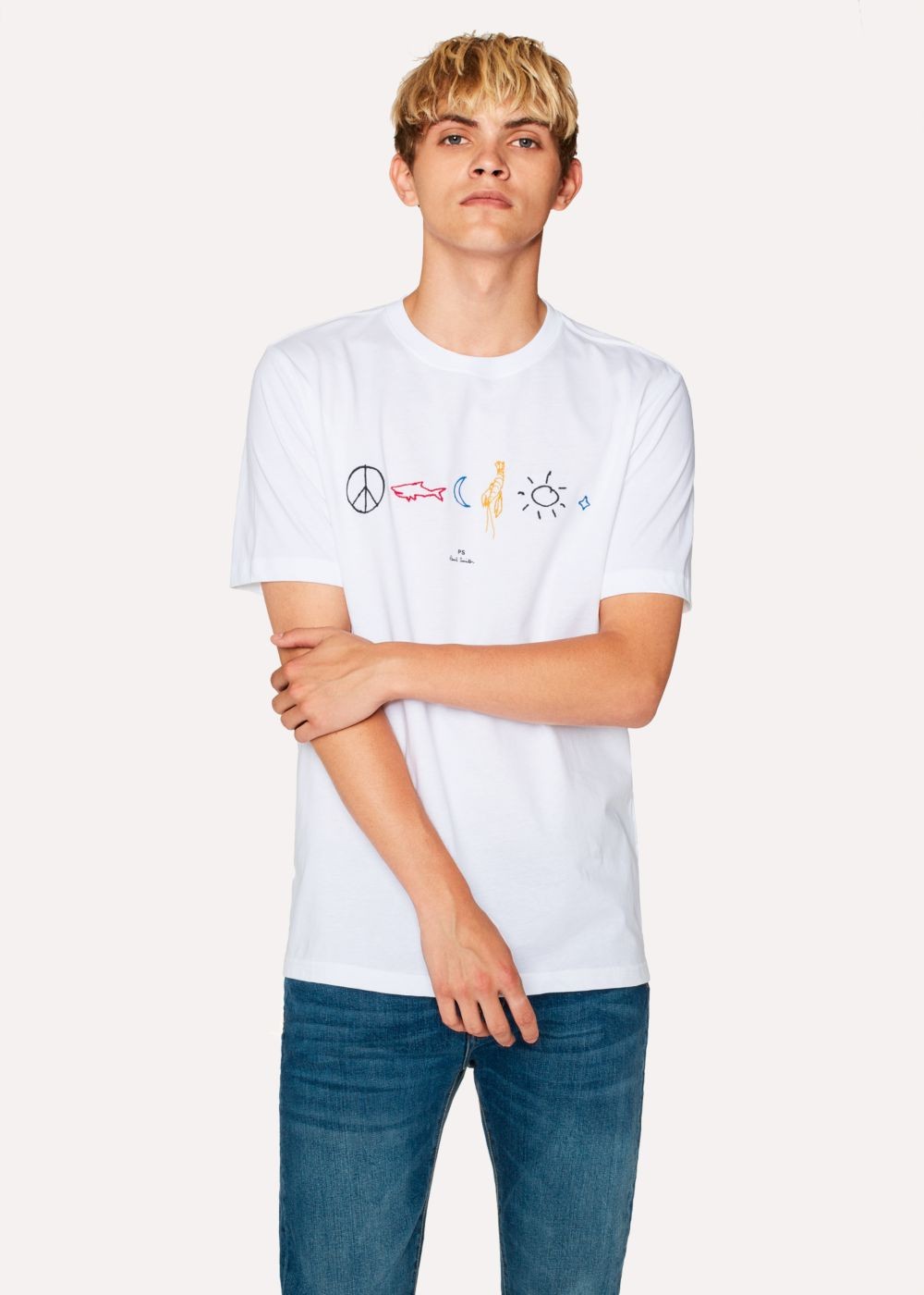 Paul Smith Mens's White Organic-Cotton Shirts With Embroidered 'doodle' Pattern