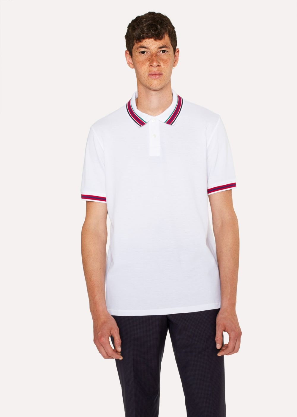 Paul Smith Men's White Polo Shirts With Multi-Coloured Tipping