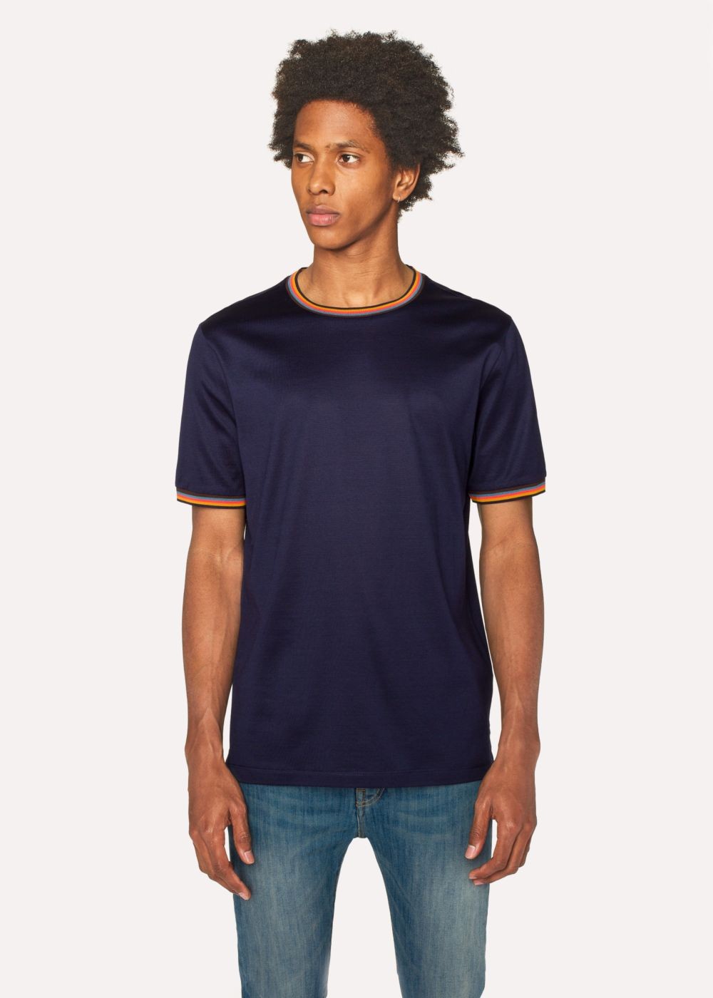 Paul Smith Men's Navy Cotton Tee With 'artist Stripe' Trims