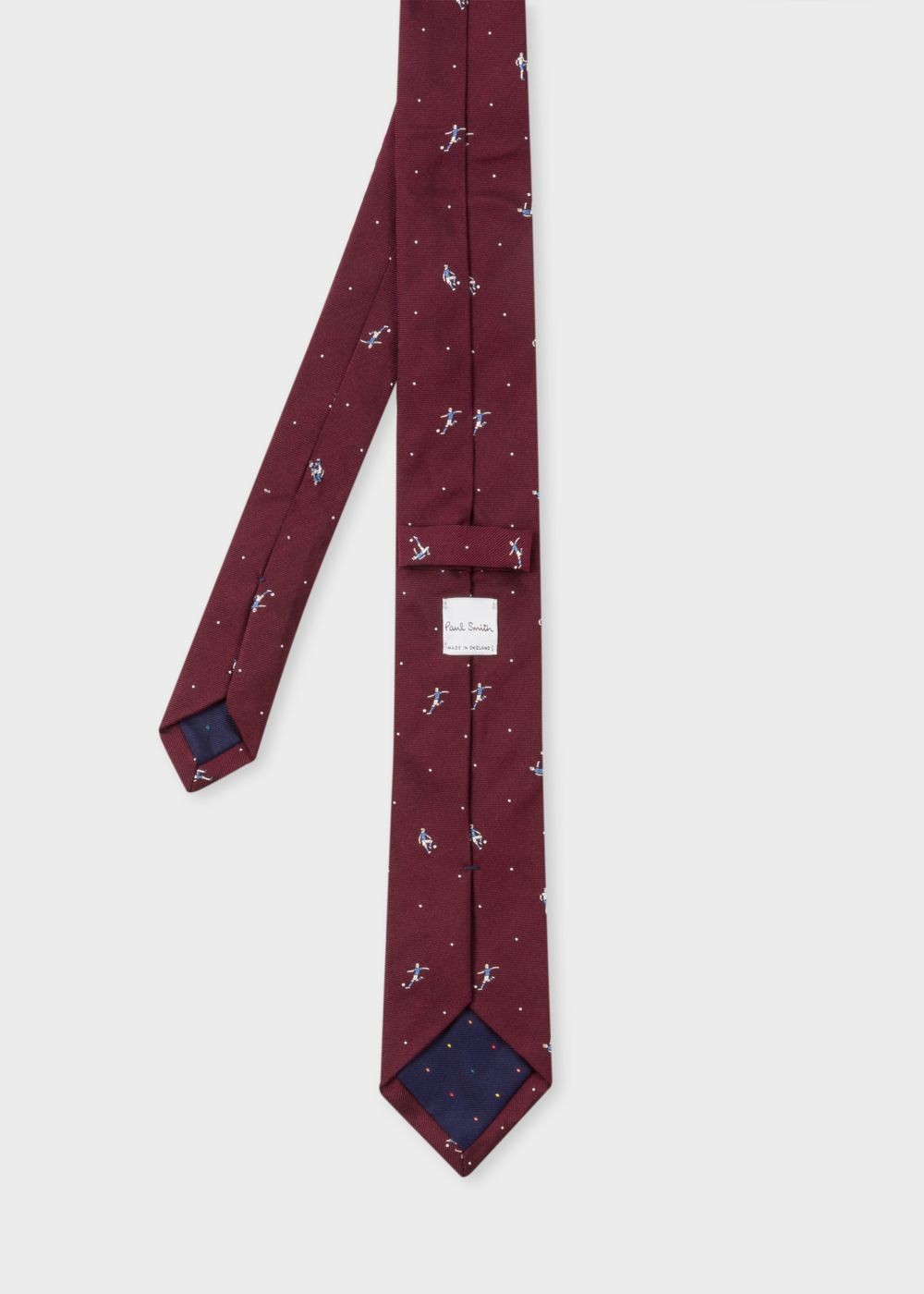 Paul Smith Men's Burgundy 'footballer' Motif Narrow Silk Tie