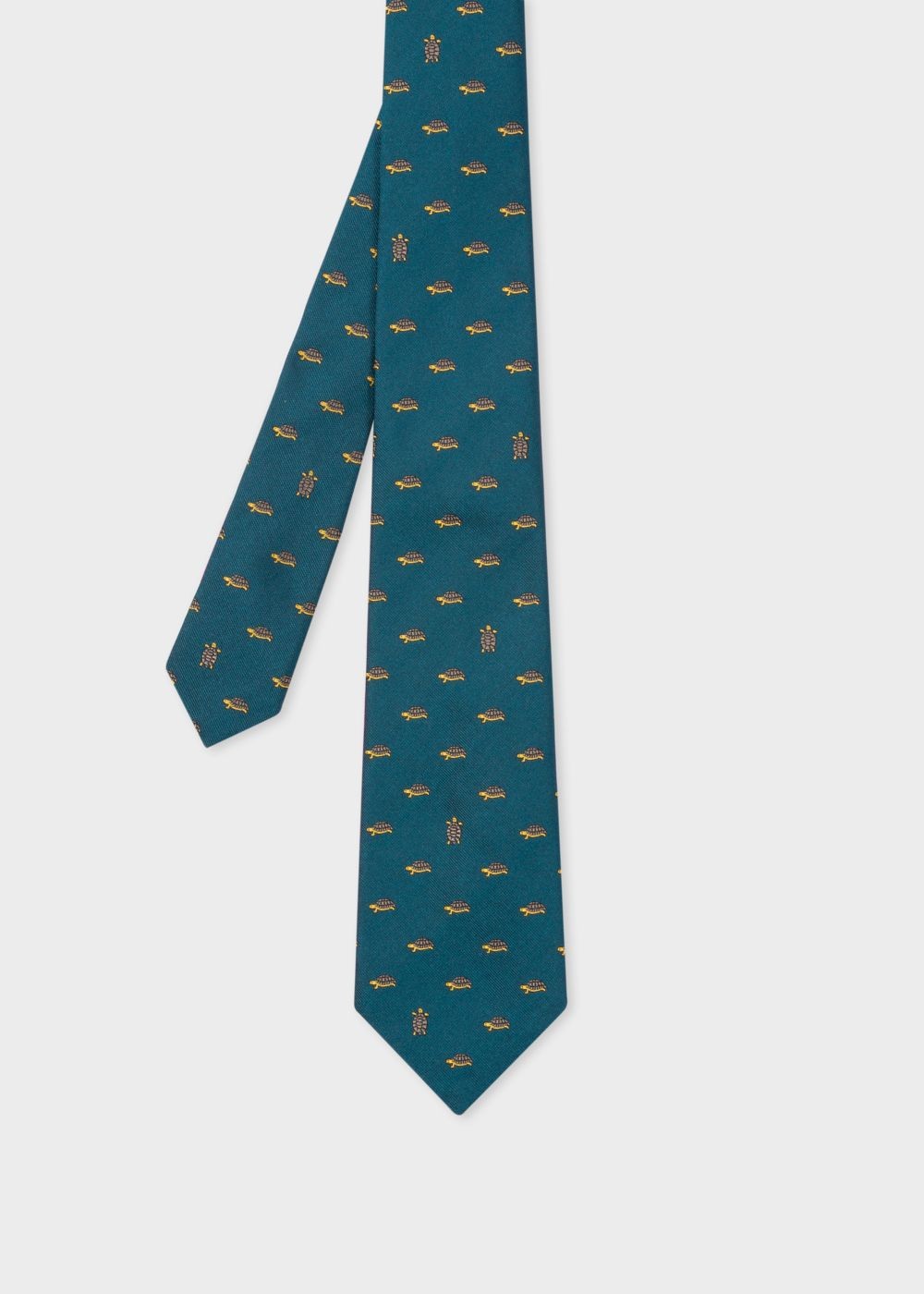 Paul Smith Men's Petrol Blue Embroidered Turtle Motif Silk Tie