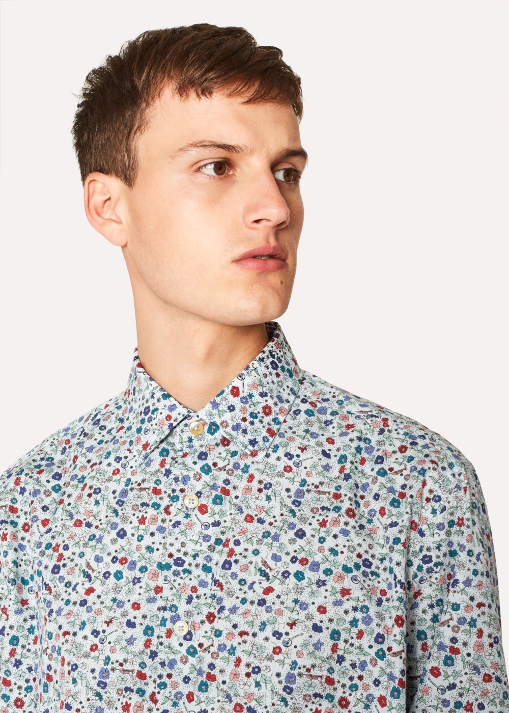 Paul Smith Mens's Classic-Fit 'music Floral' Print Tshirt With 'artist Stripe' Cuff Lining