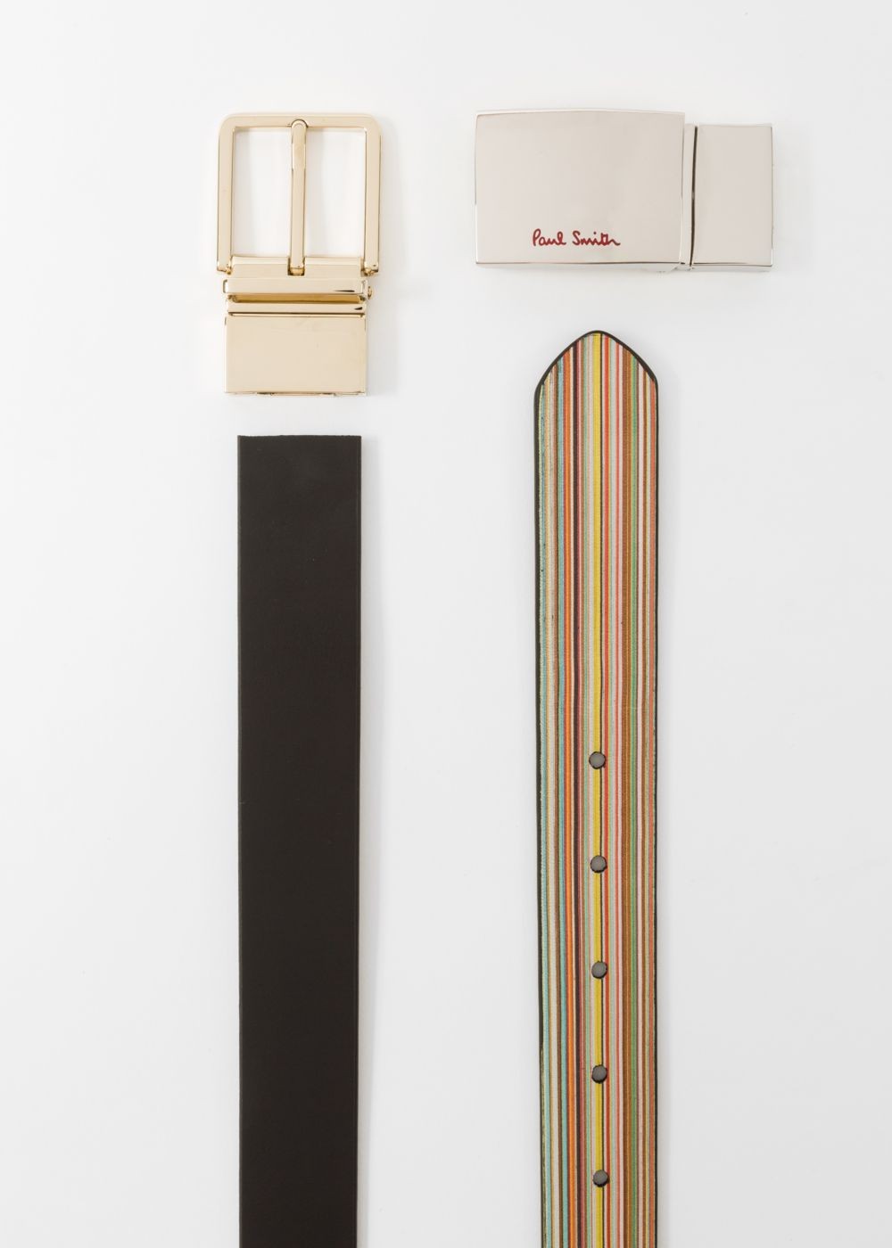 Paul Smith Men's Black And Signature Stripe Leather Cut-To-Fit Reversible Belt Kit