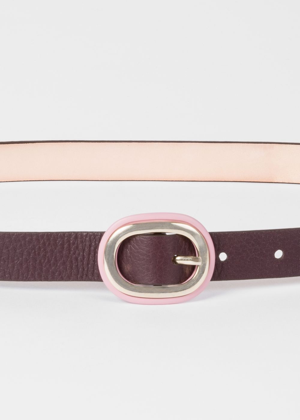 Paul Smith Lady's Burgundy Leather Belt With Pink Buckle