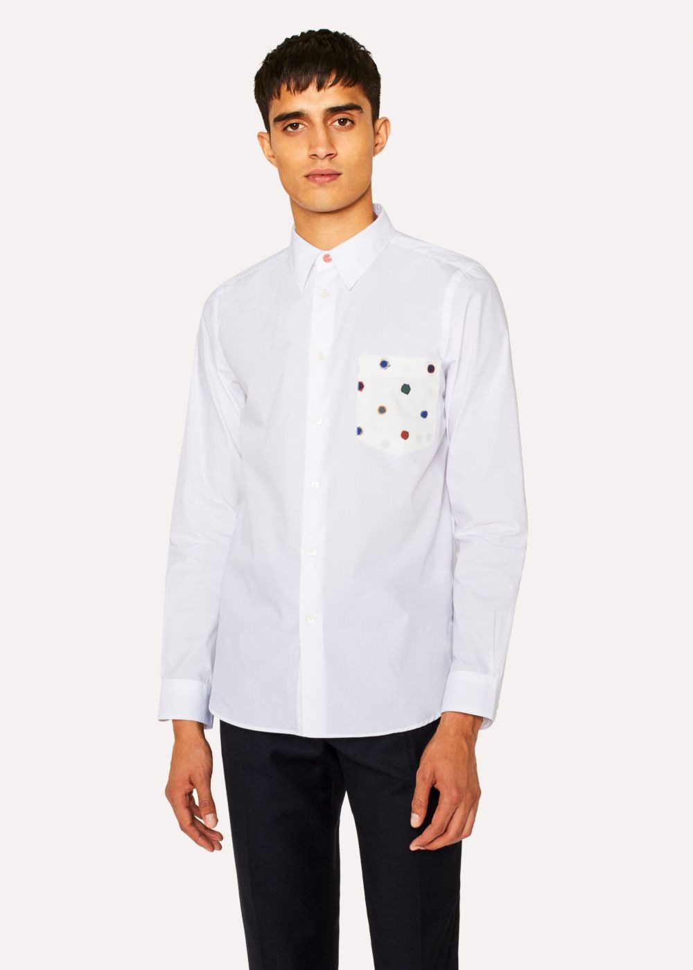 Paul Smith Men's Tailored-Fit White Cotton shirt With 'scribble Spot' Pocket