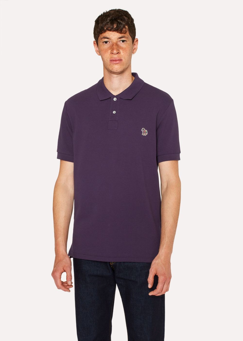 Paul Smith Mens's Dark Violet Organic Cotton-Piqué Zebra Logo Polo Tshirt