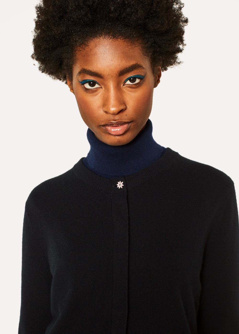 Paul Smith Womens's Black Cashmere Cardigan With Daisy Top Button