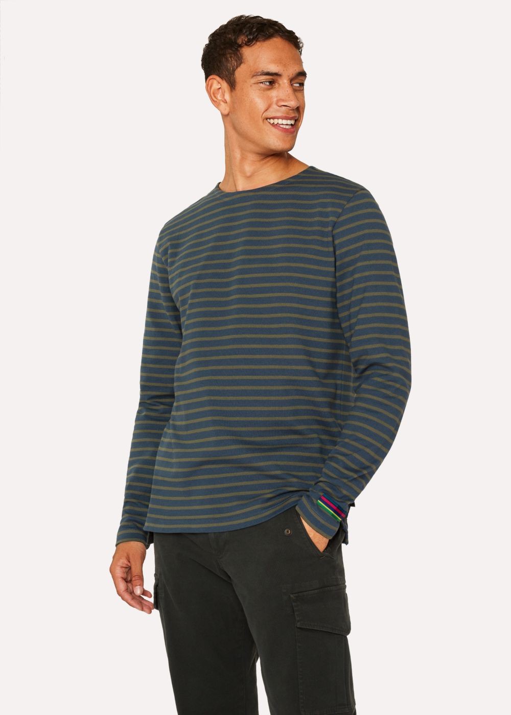 Paul Smith Mens's Slate Blue And Khaki Stripe Cotton Long-Sleeve Shirts