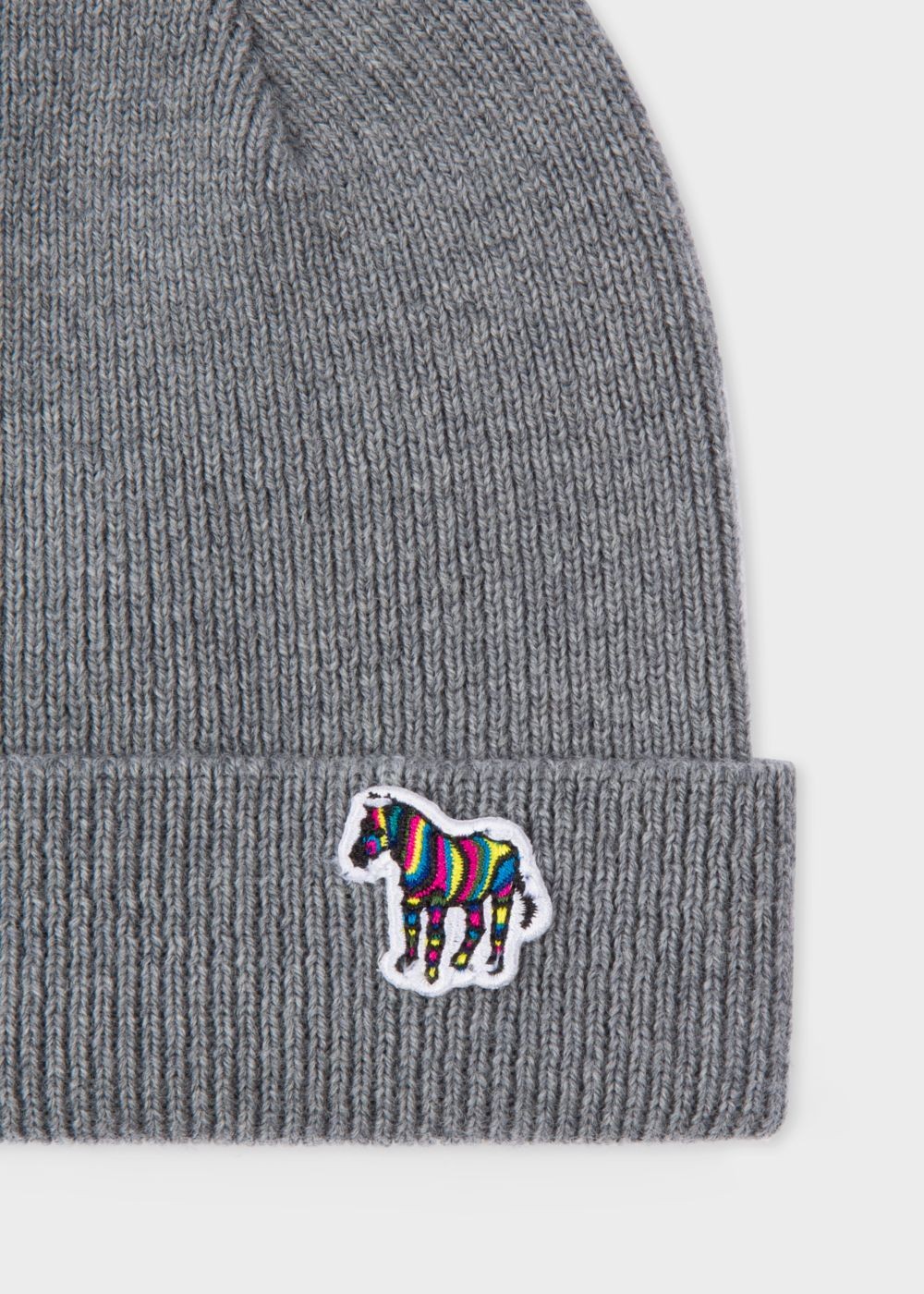 Paul Smith Men's Grey 'zebra' Logo Ribbed Lambswool Beanie Caps