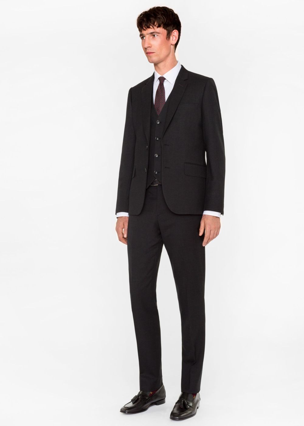 Paul Smith A Suit To Travel In - Mens's Tailored-Fit Charcoal Grey Wool Waistcoat