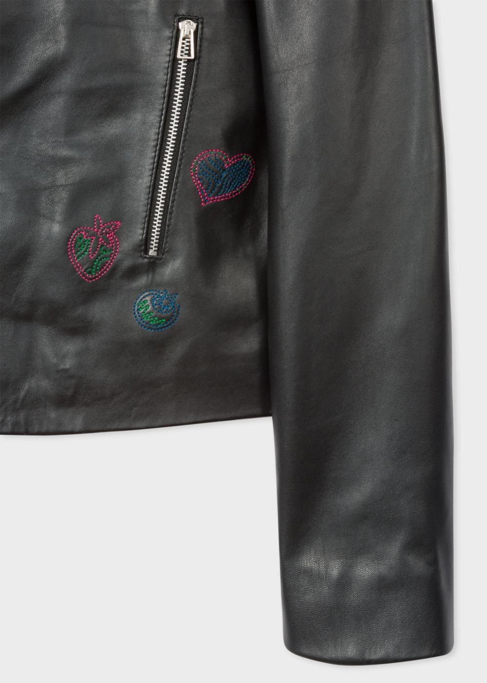 Paul Smith Women's Black Leather Biker Coats With Embroidered 'karami' Detail