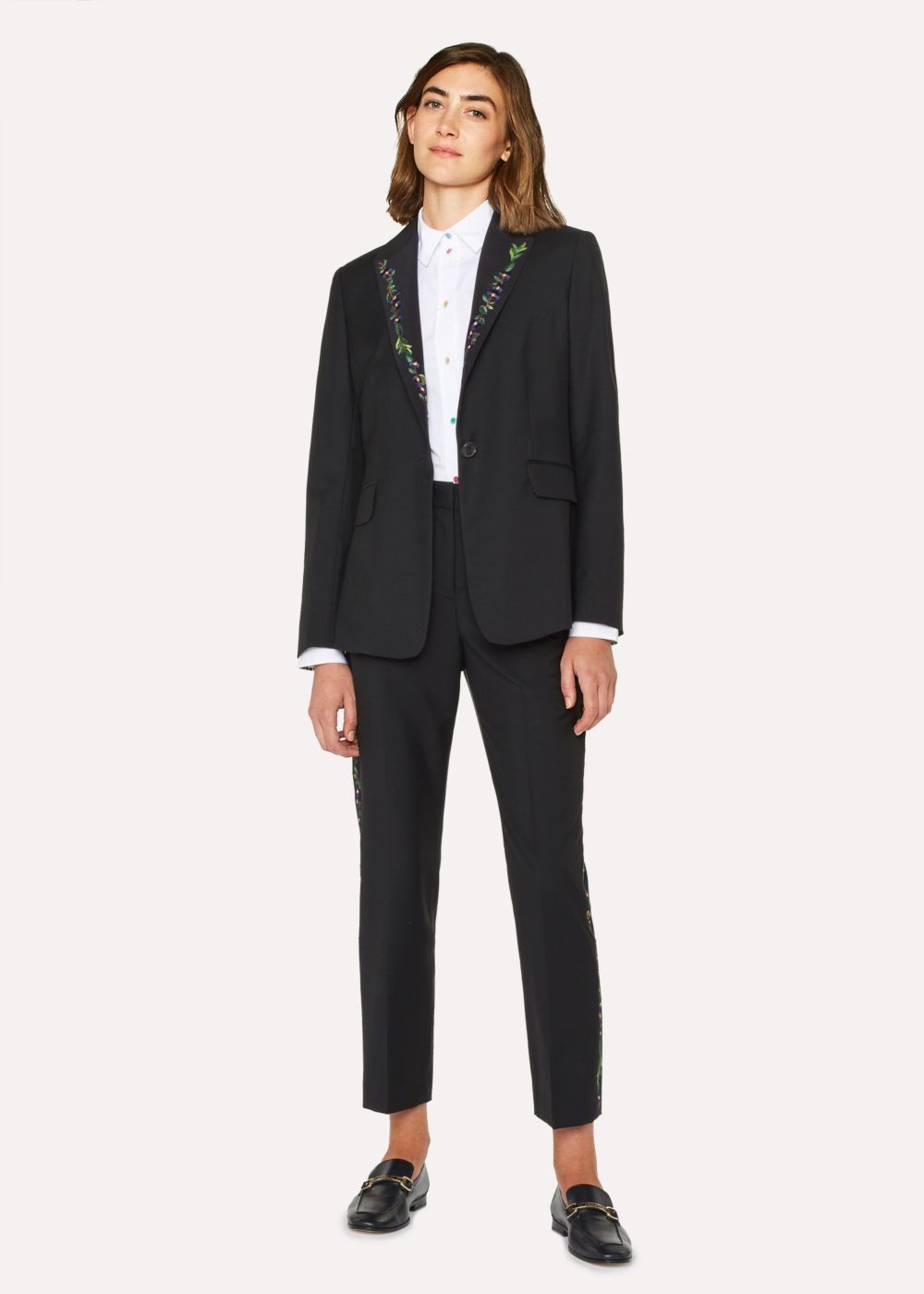 Paul Smith Womens's Slim-Fit Black Wool-Mohair Suit With Lapel Embroidery