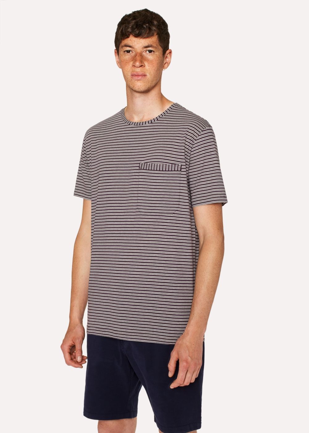 Paul Smith Mens's Aubergine Stripe Cotton Pocket Tshirt