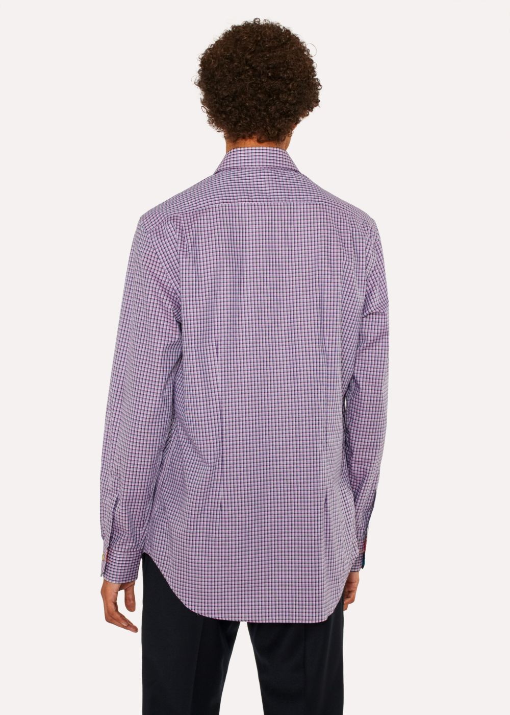 Paul Smith Mens's Tailored-Fit Purple And Pink Check Cotton T-Shirt