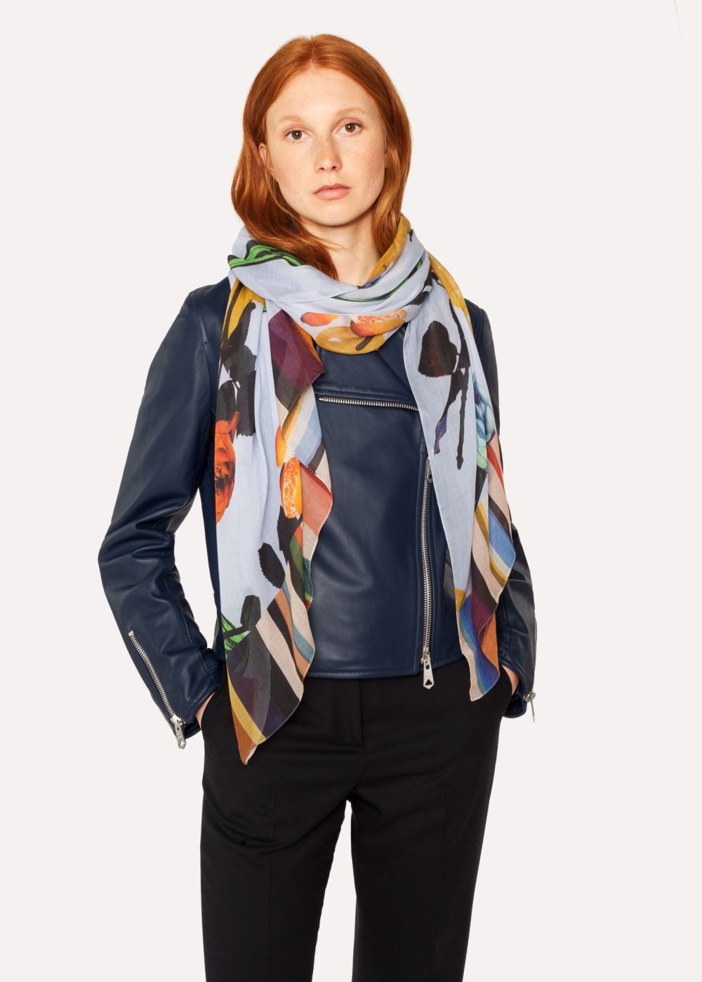 Paul Smith Womens's Light Blue 'still Life Bloom' Print Scarf
