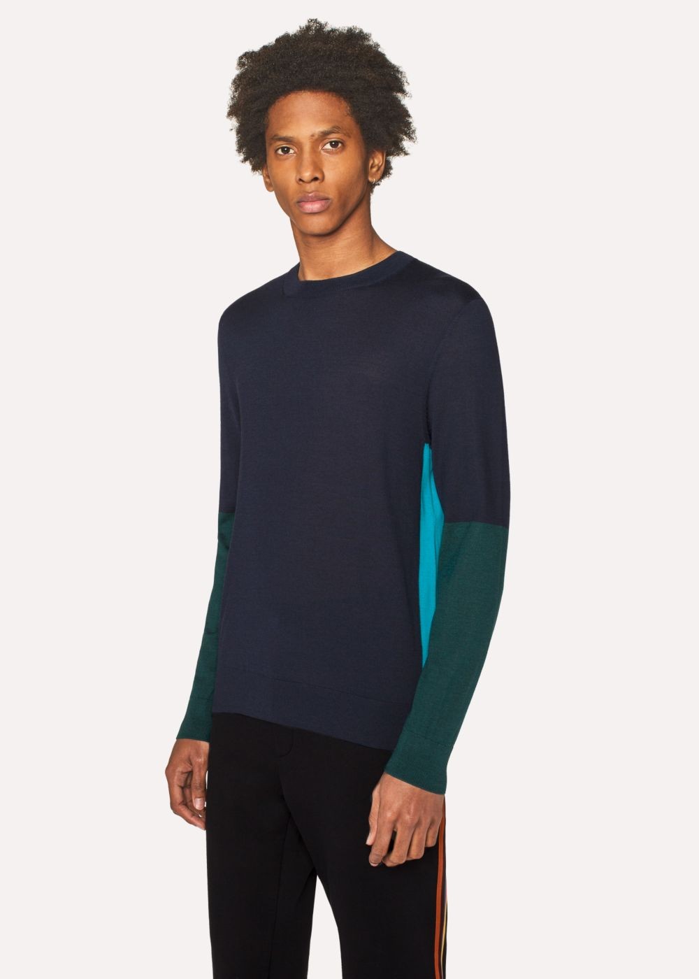 Paul Smith Men's Dark Navy Color-Block Crew-Neck Wool-Silk Sweater