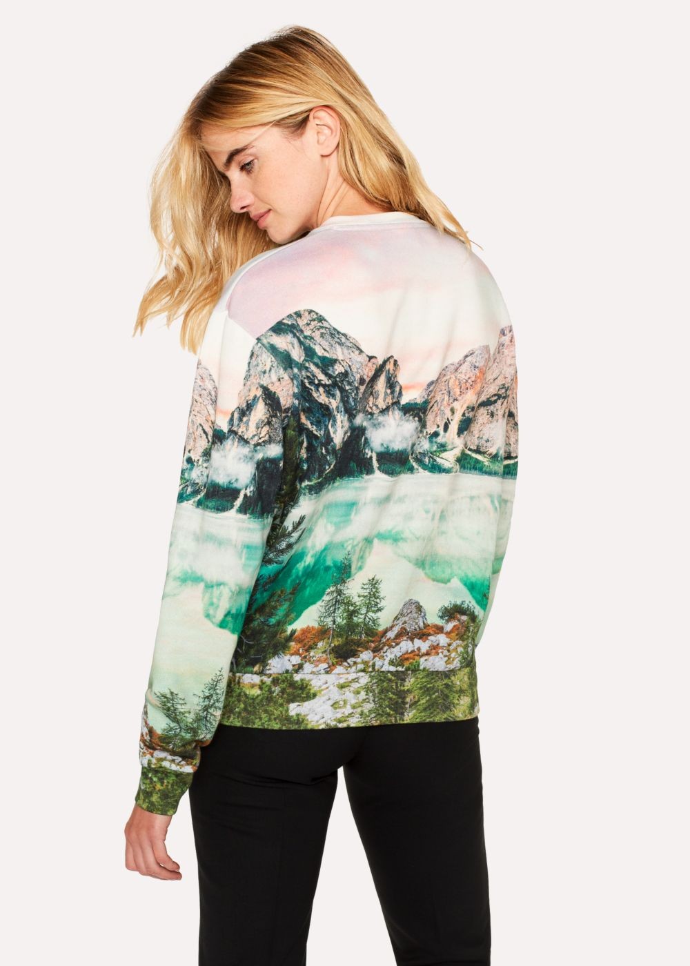 Paul Smith Lady's Pastel Pink 'mountain Scene' Print Cotton Sweatshirt