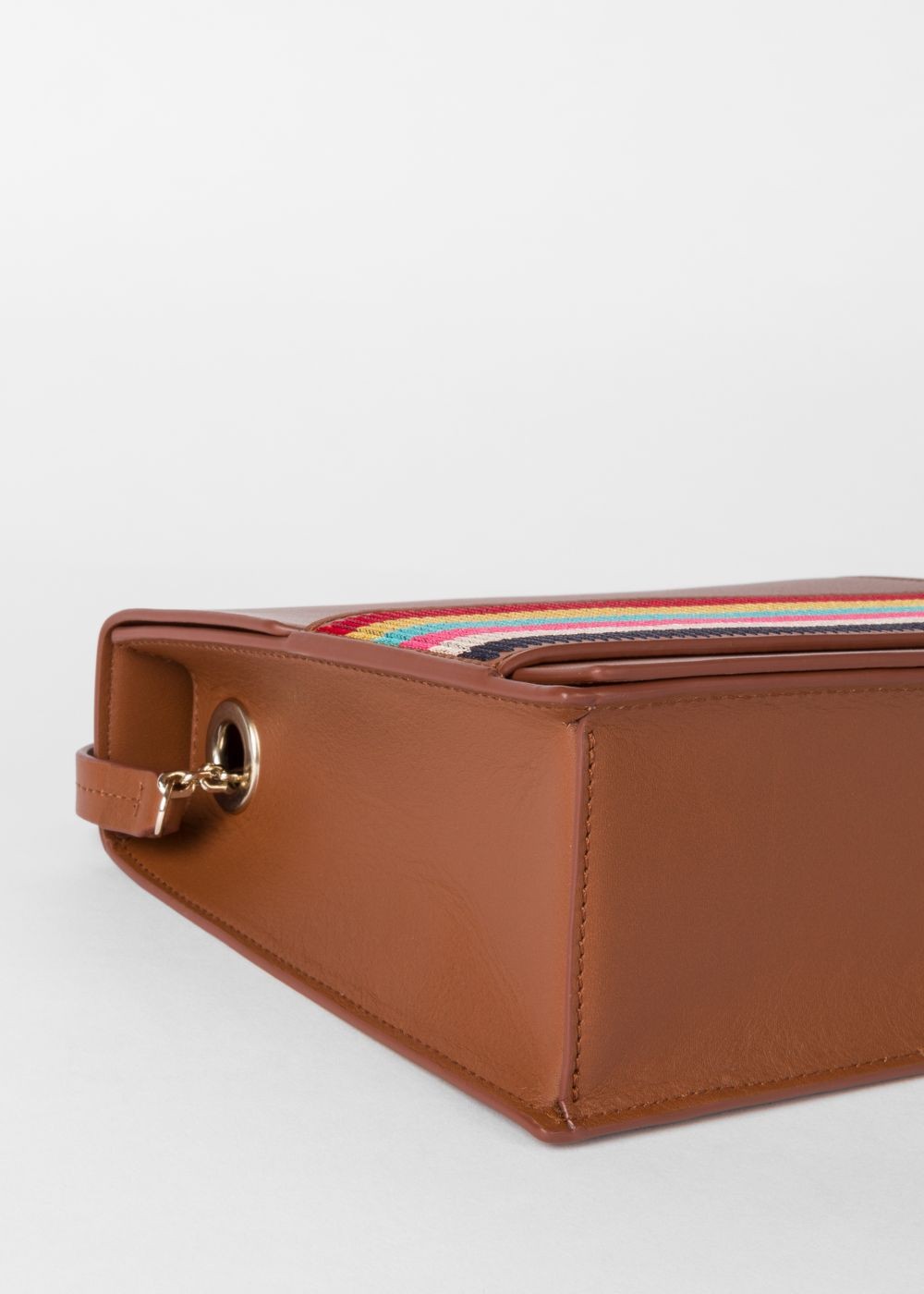 Paul Smith Women's Tan Leather Cross-Body HandBag With Multi-Coloured Stripe Embroidered Detail