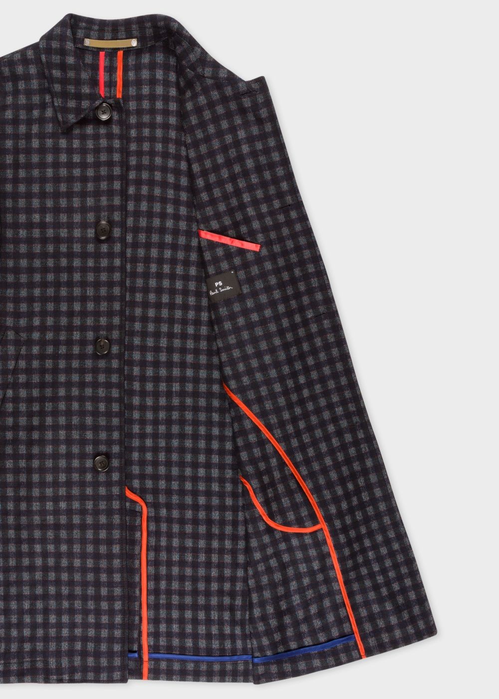 Paul Smith Men's Navy Check Wool-Blend Unlined Mac Clothing
