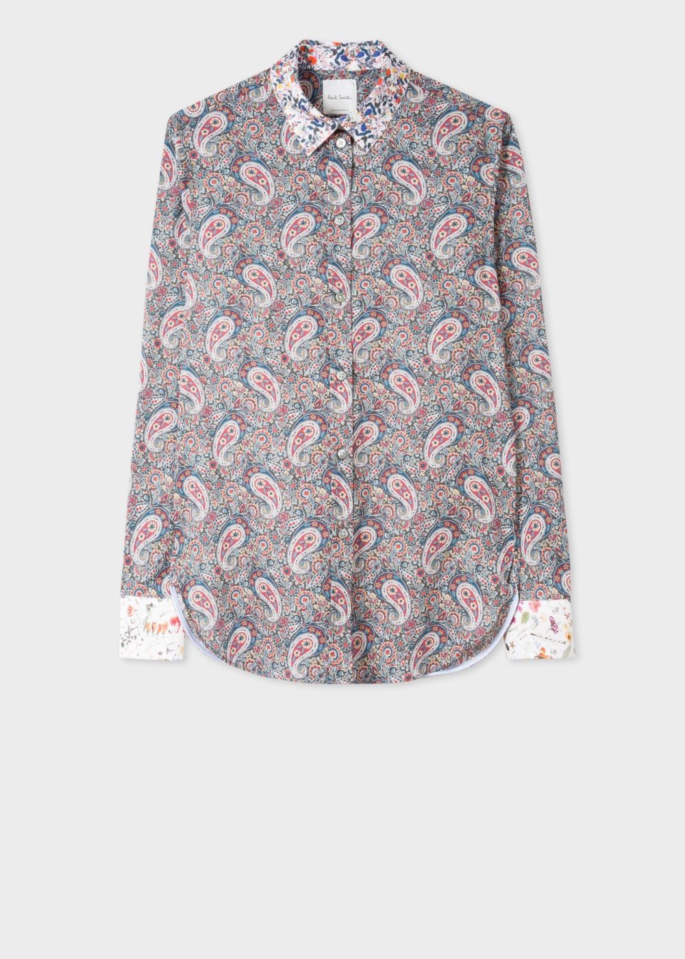 Paul Smith Lady's Paisley Print T-Shirt With Contrast Cuffs And Collar