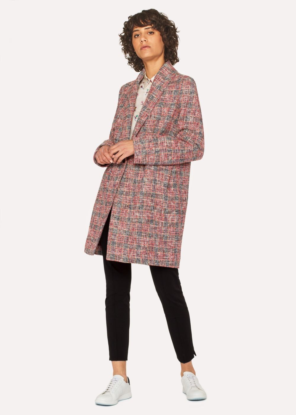 Paul Smith Lady's Navy And Red Cotton-Blend Tweed Cocoon Jacket
