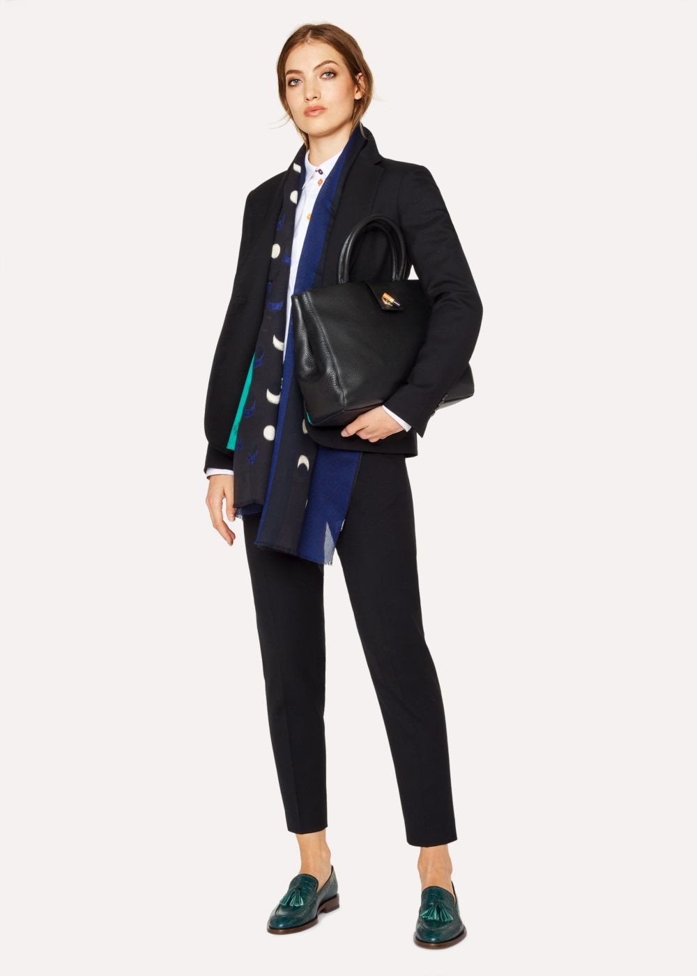 Paul Smith Womens's Navy Fil Coupé Moon Pattern Cotton-Silk Scarf