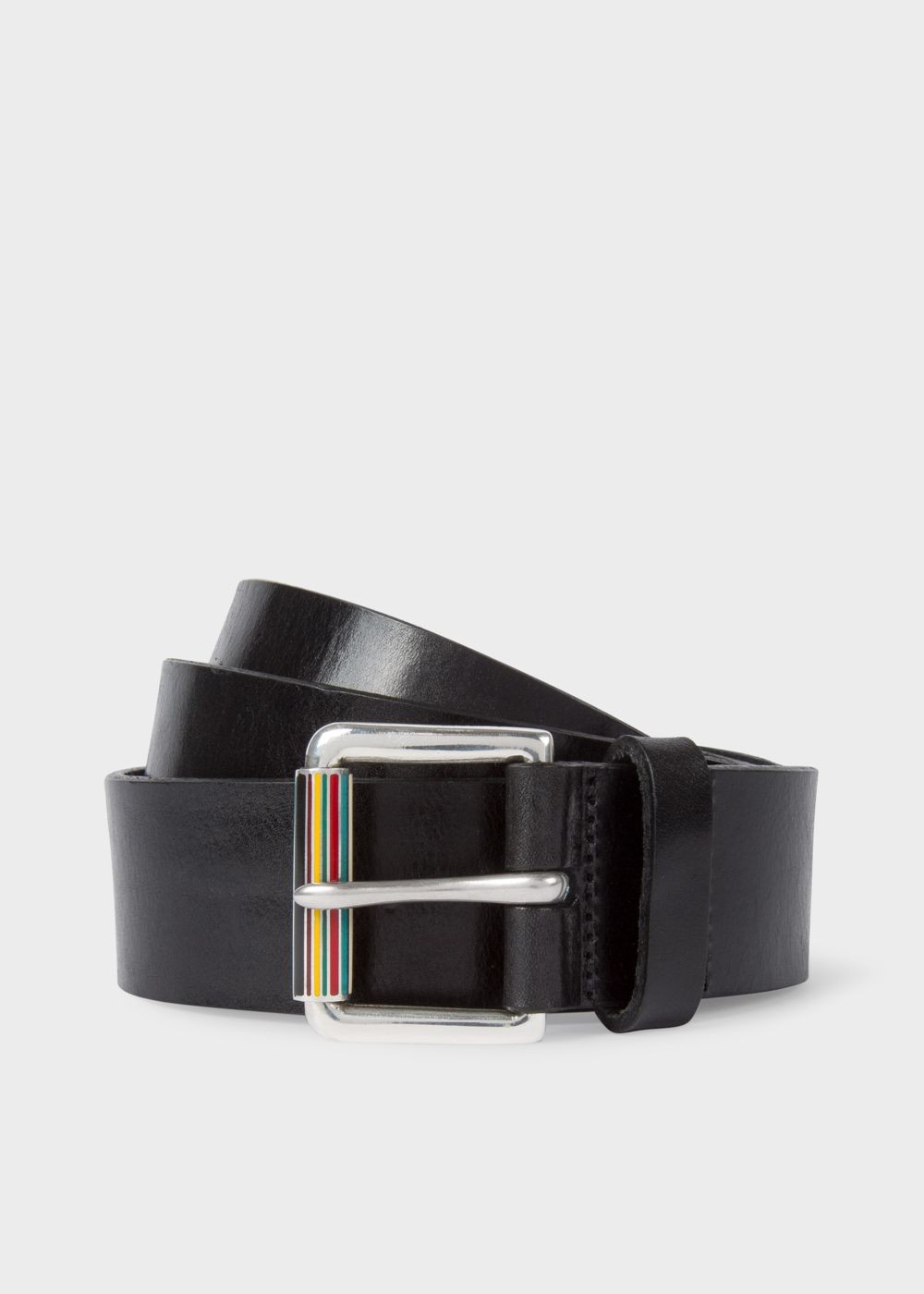 Paul Smith Mens's Black Leather Belt With Signature Stripe Roller