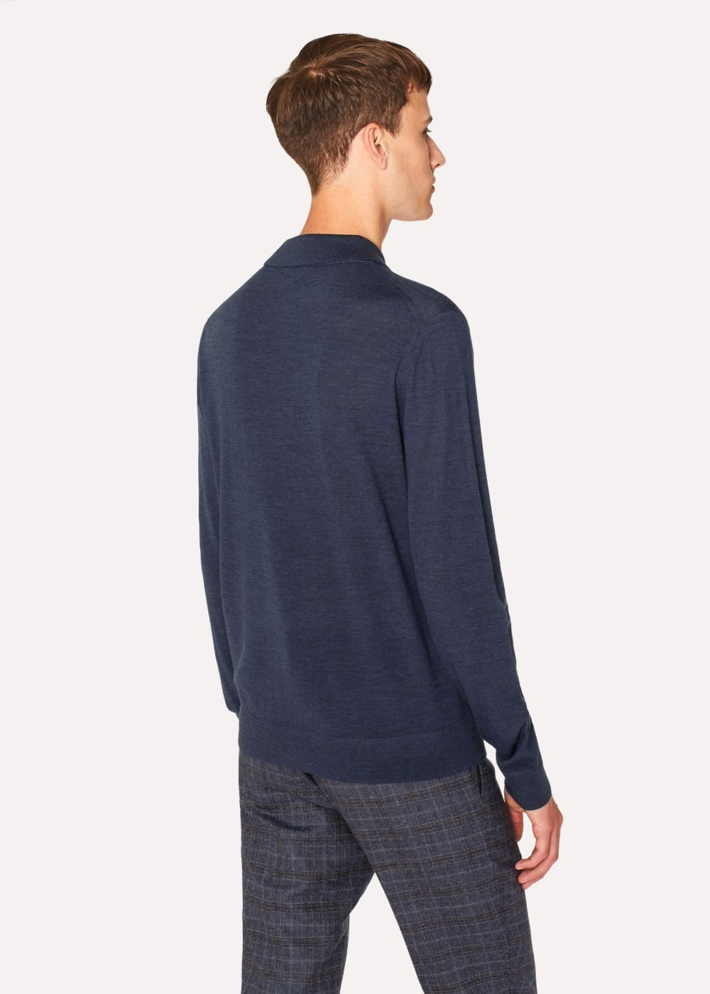 Paul Smith Men's Slate Blue Merino Wool Long-Sleeve Polo T-Shirts