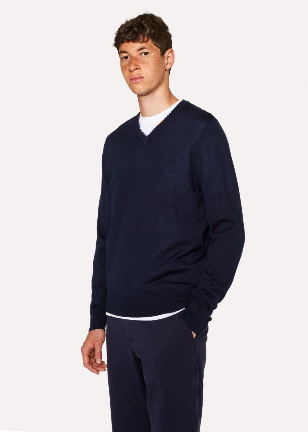 Paul Smith Men's Navy V-Neck Sweater With Contrast Detail