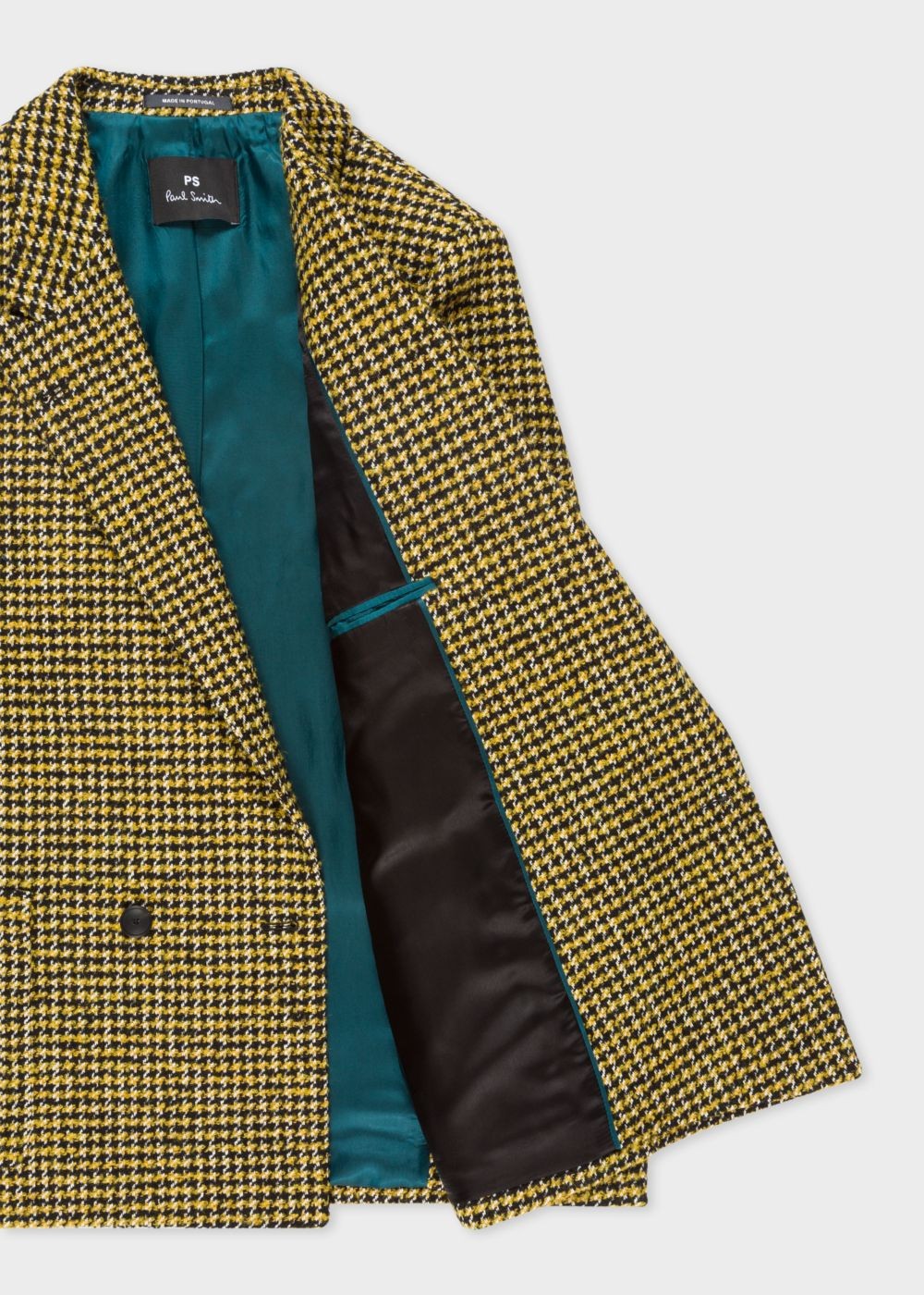 Paul Smith Lady's Black And Yellow Dogtooth Pattern Double-Breasted Wool-Blend Blazer Clothing