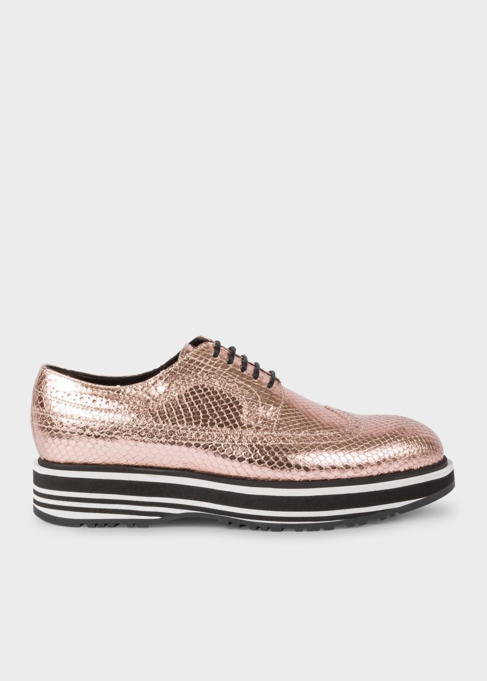 Paul Smith Women's Metallic Gold Leather 'grand' Brogues With Striped Soles Shoes