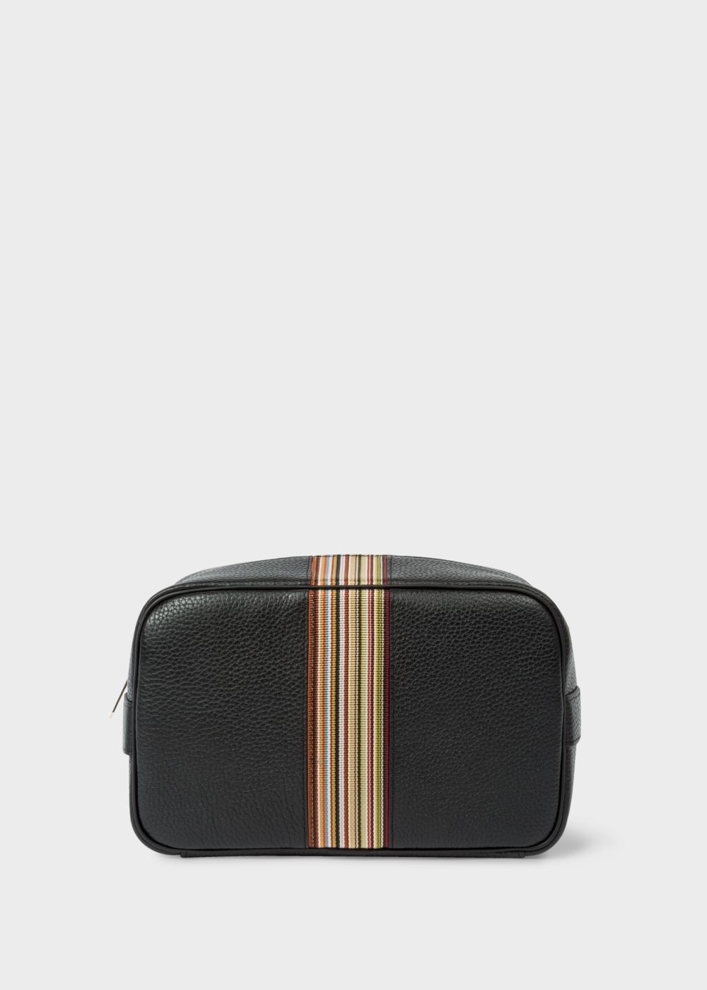 Paul Smith Men's Black Leather Signature Stripe Wash Bags