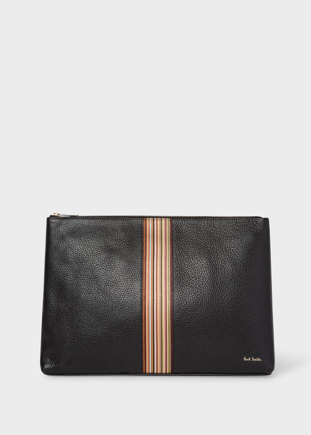 Paul Smith Men's Black Leather Signature Stripe Document Pouch Accessories